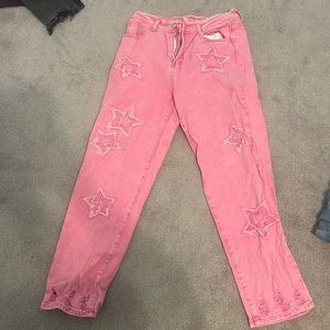 Hot Pink Star Jeans Size L (10)